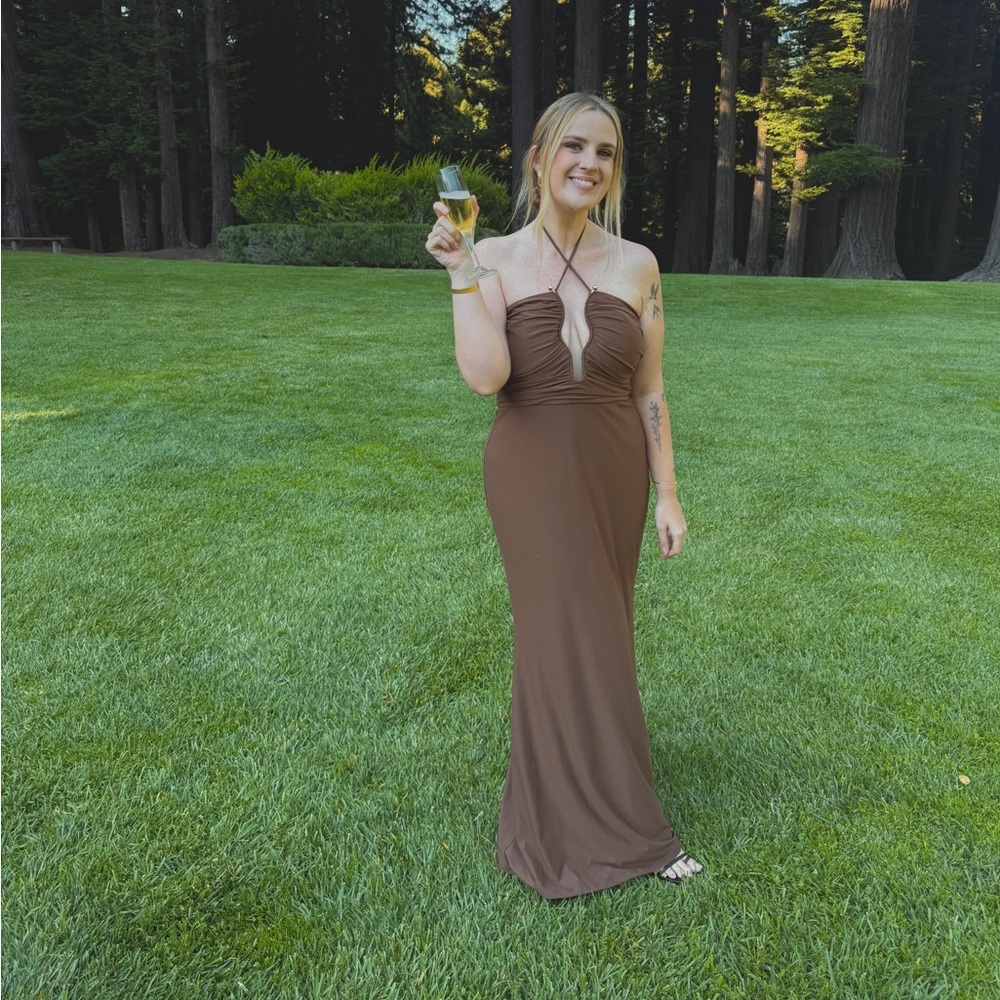 12th Tribe Backless Brown Halter Maxi Dress - Picture 7 of 8